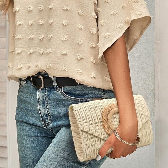 Straw Clutch Purse Women Summer Beach Envelope Bag Crossbody Handbag - Picture 6 of 7